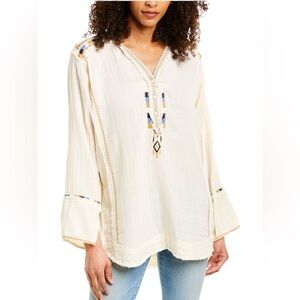 Johnny Was | Embroidered Gauzy Ivory Blouse Tunic Western Bohemian Relaxed Fit